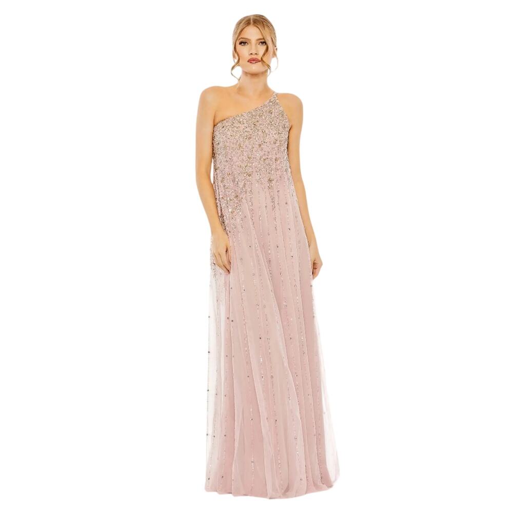 Mac Duggal NWT One Shoulder Embellished Evening Gown in Porcelain Gold Size 14